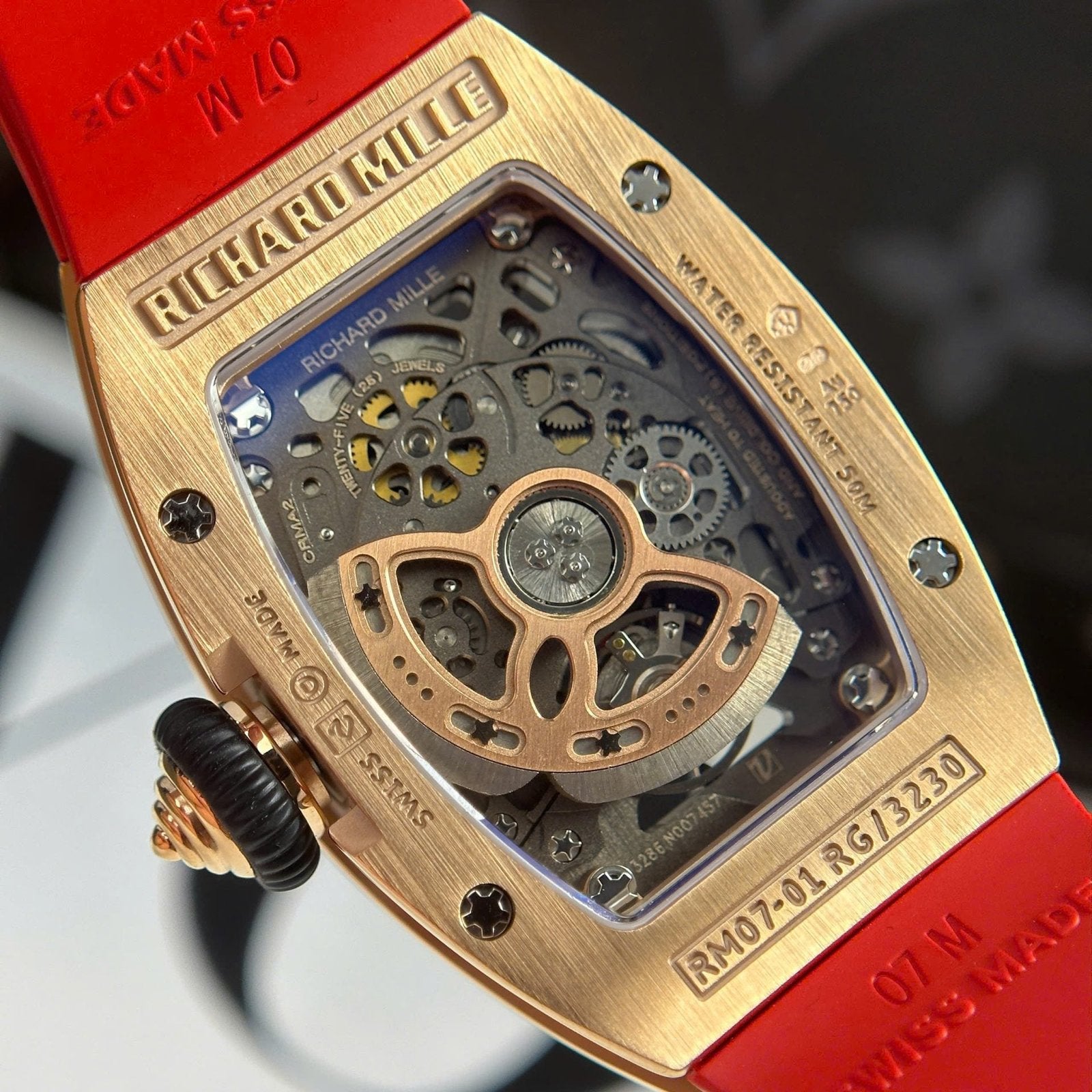 Richard Mille RM07-01 Watch Diamonds Red Rubber Strap 36mm