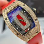 Richard Mille RM07-01 Watch Diamonds Red Rubber Strap 36mm