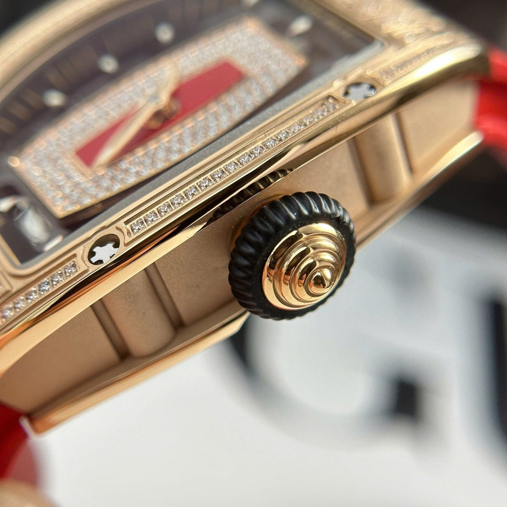 Richard Mille RM07-01 Watch Diamonds Red Rubber Strap 36mm