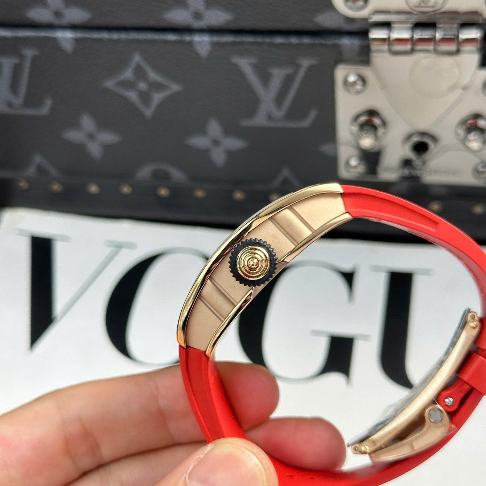 Richard Mille RM07-01 Watch Diamonds Red Rubber Strap 36mm