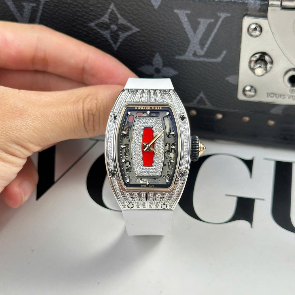 Richard Mille RM07-01 Watch Diamonds White Rubber Strap 36mm