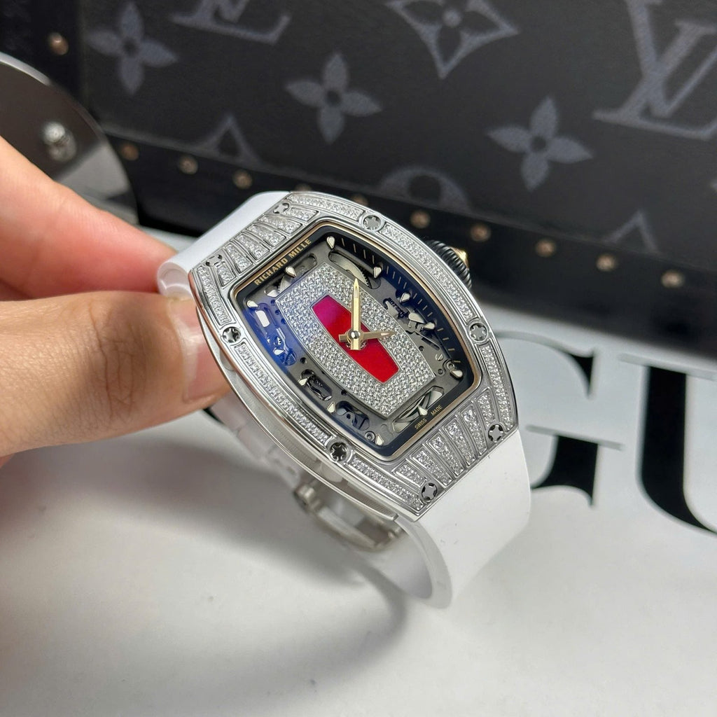 Richard Mille RM07-01 Watch Diamonds White Rubber Strap 36mm