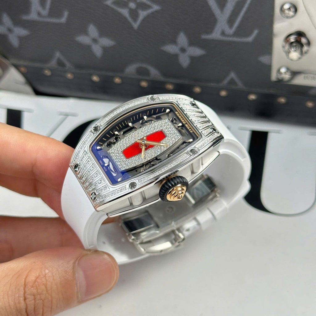 Richard Mille RM07-01 Watch Diamonds White Rubber Strap 36mm