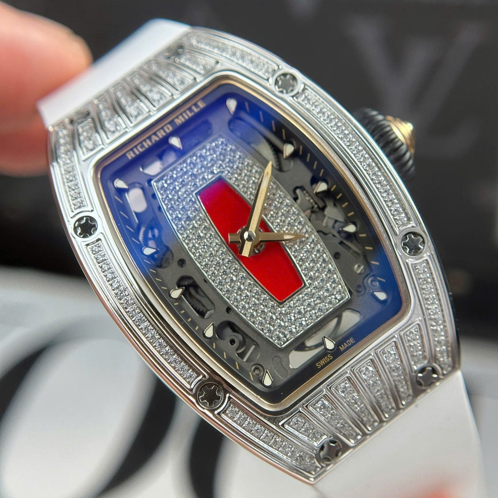Richard Mille RM07-01 Watch Diamonds White Rubber Strap 36mm