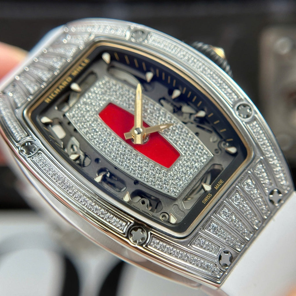 Richard Mille RM07-01 Watch Diamonds White Rubber Strap 36mm