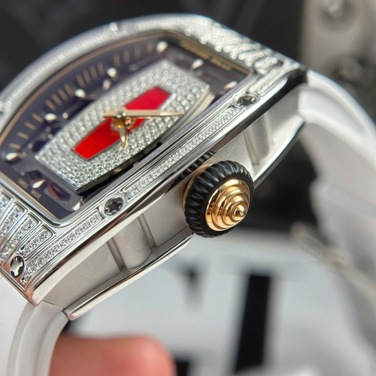 Richard Mille RM07-01 Watch Diamonds White Rubber Strap 36mm