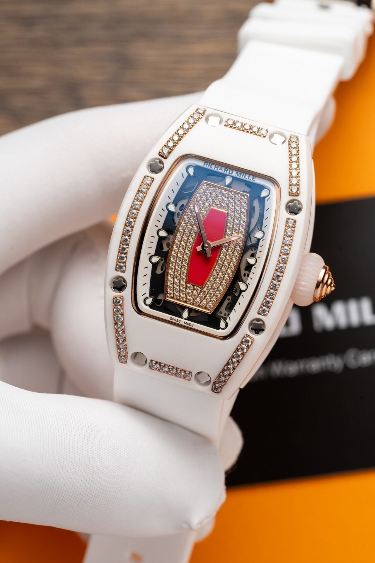 Richard Mille RM07-01  Watch With Diamonds White Ceramic Case 36mm