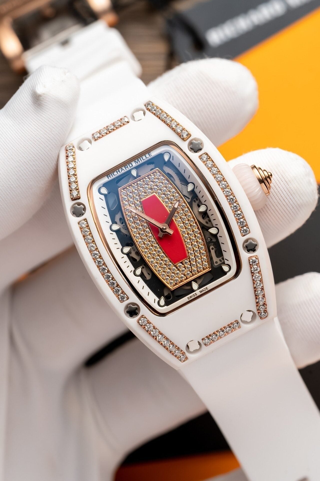 Richard Mille RM07-01  Watch With Diamonds White Ceramic Case 36mm