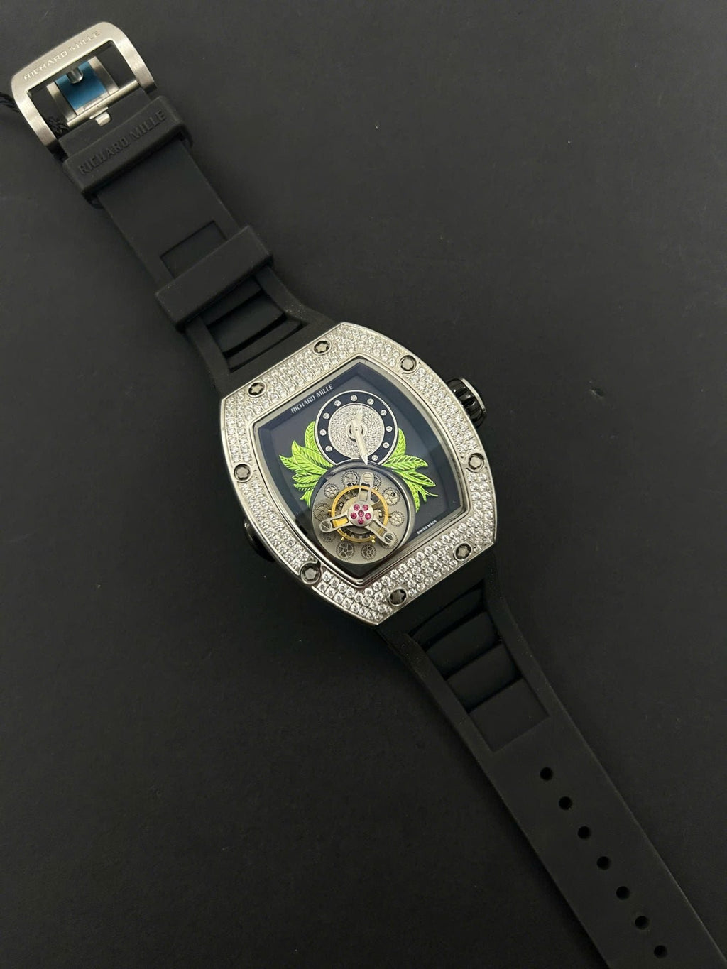 Richard Mille RM19-02  Watch Full Diamonds CZ Rubber Strap 44mm