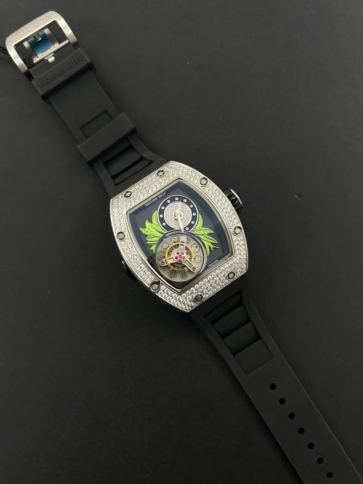 Richard Mille RM19-02  Watch Full Diamonds CZ Rubber Strap 44mm