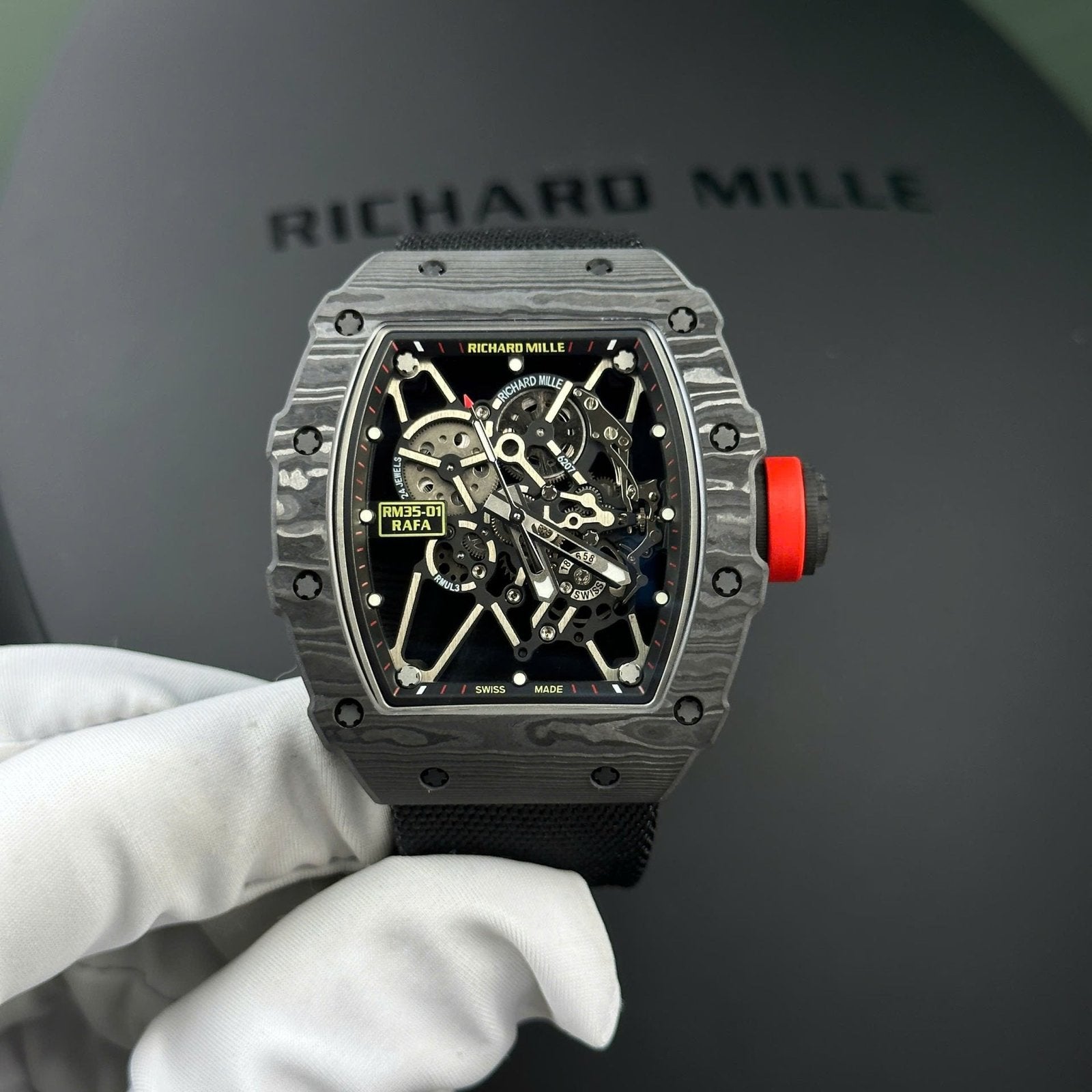 Richard Mille RM35-01 Watch Carbon Case Fabric Nato Strap 44,5x50mm