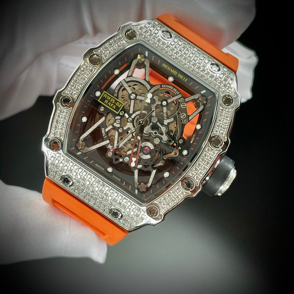 Richard Mille RM35-02 Watch Orange Rubber Strap 44mm