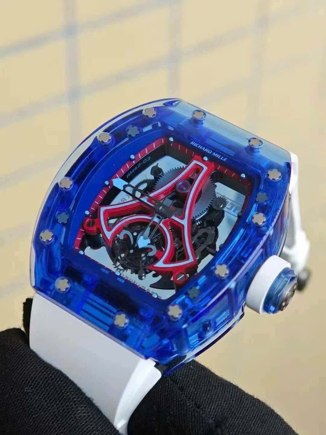 Richard Mille RM52-03 Paris Saint-Germain Tourbillon Watch Bark Sapphire Blue 40x48mm