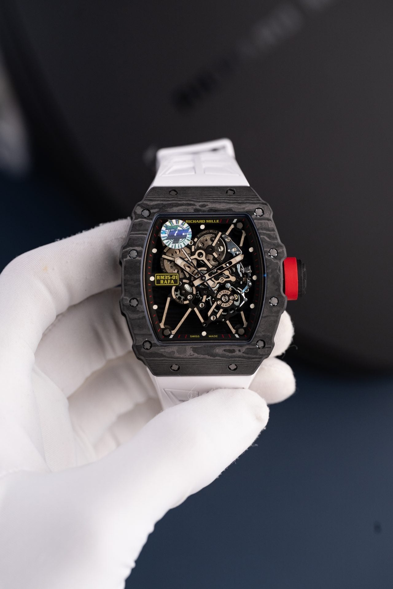 Richard Mille RM35-01 Rafael Nadal Carbon NTPT Watch White Rubber Strap 49,9x43mm