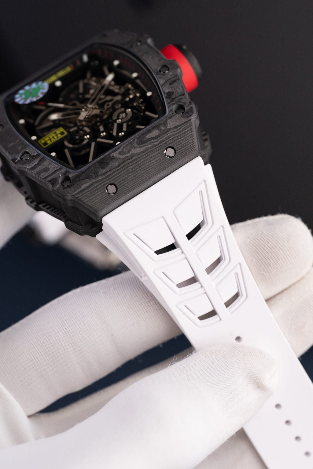 Richard Mille RM35-01 Rafael Nadal Carbon NTPT Watch White Rubber Strap 49,9x43mm