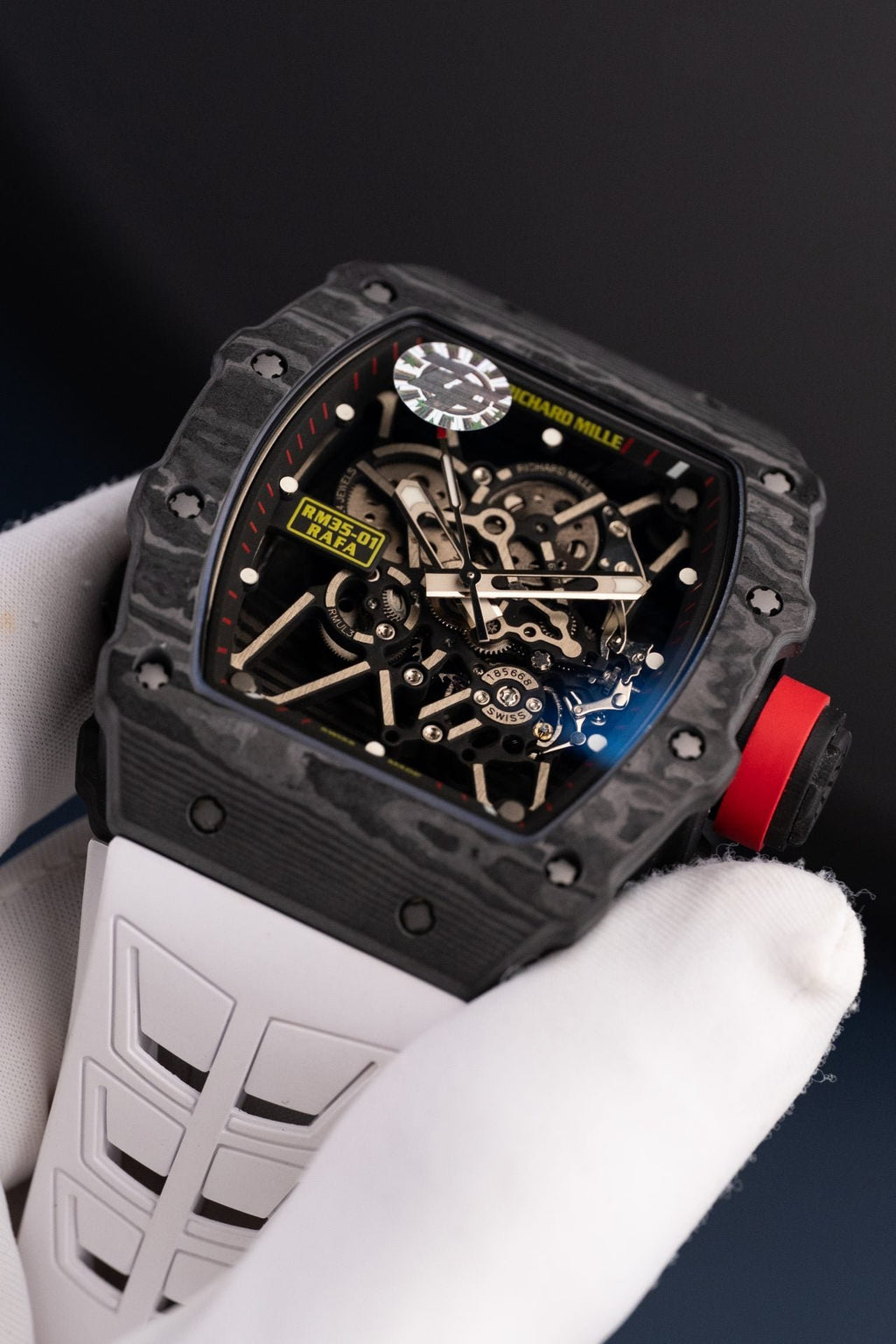 Richard Mille RM35-01 Rafael Nadal Carbon NTPT Watch White Rubber Strap 49,9x43mm