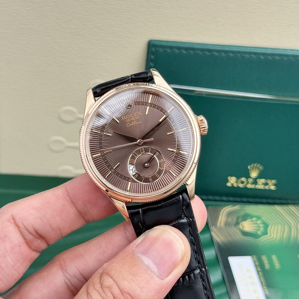 Rolex Watch Cellini 50525 Chocolate Dial Leather Strap 39mm