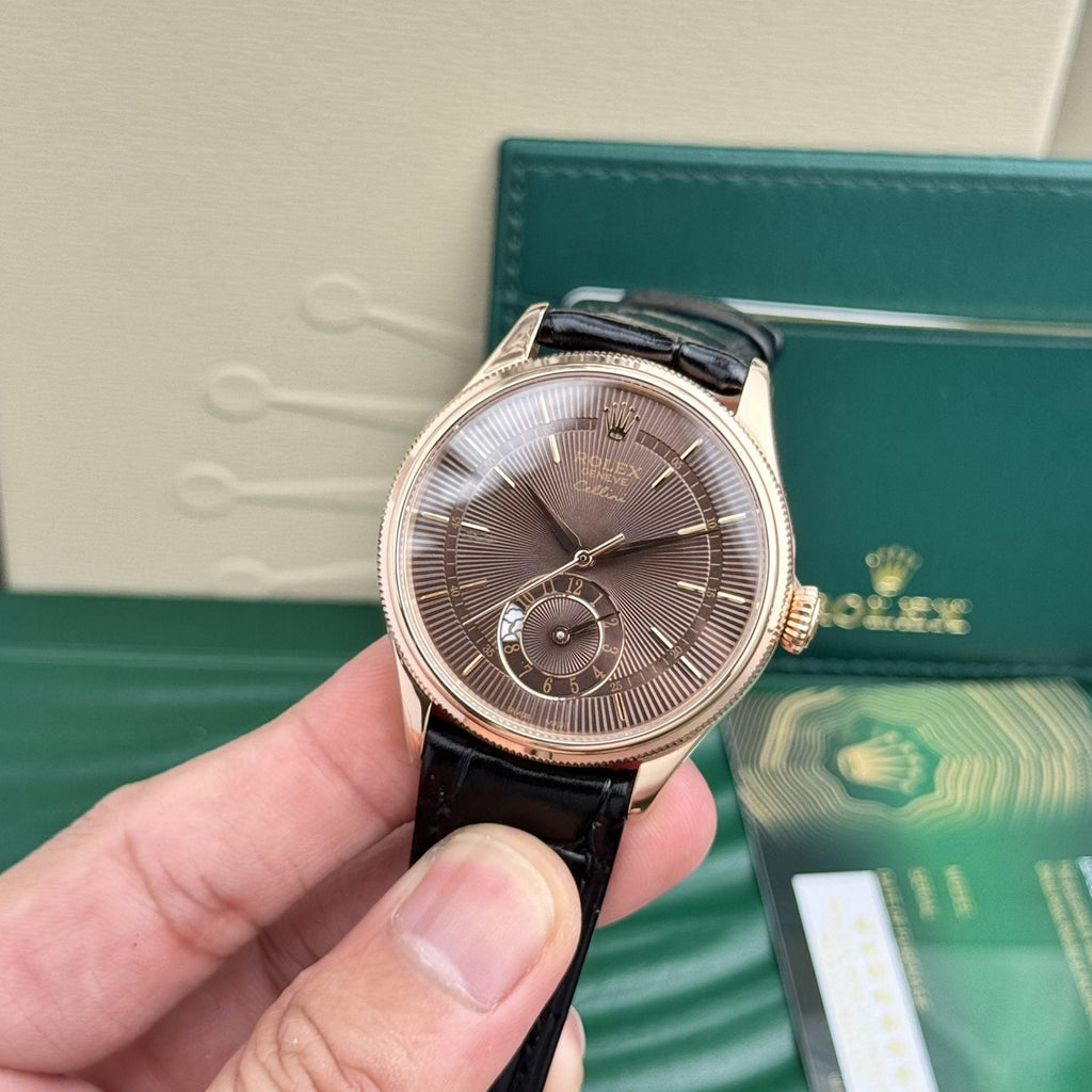 Rolex Watch Cellini 50525 Chocolate Dial Leather Strap 39mm
