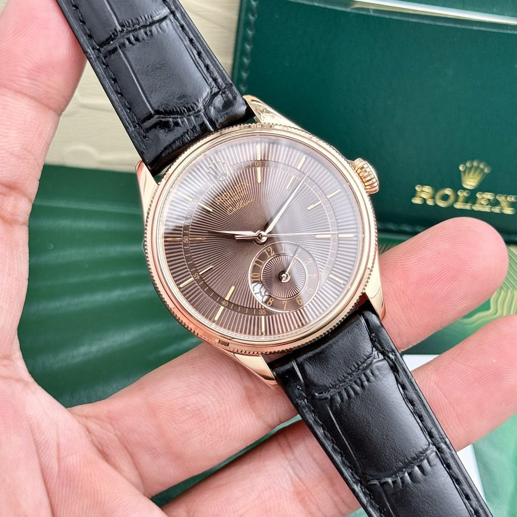 Rolex Watch Cellini 50525 Chocolate Dial Leather Strap 39mm