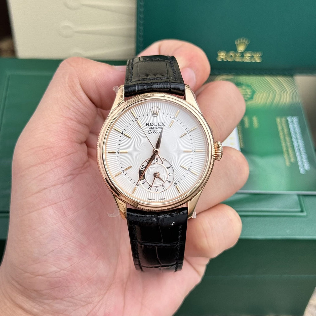 Rolex Watch Cellini 50525 White Dial Leather Strap 39mm