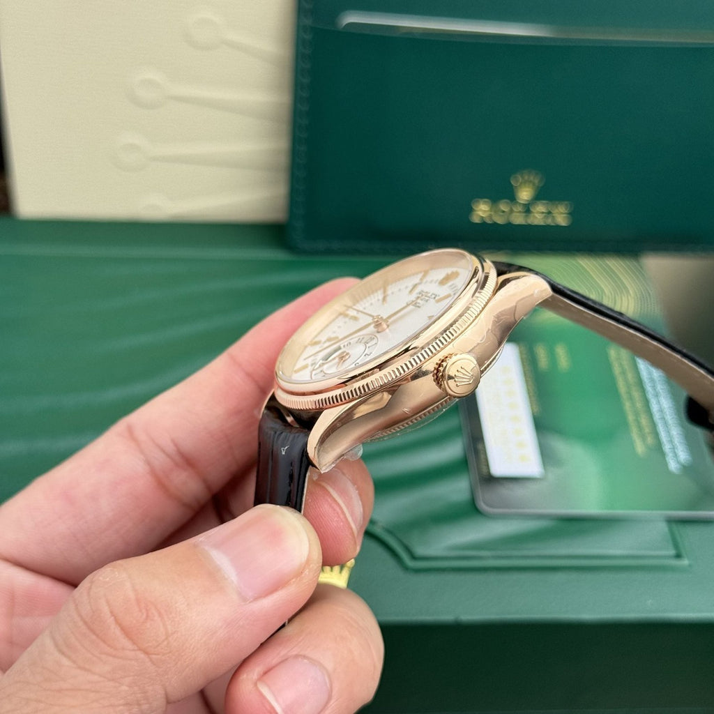 Rolex Watch Cellini 50525 White Dial Leather Strap 39mm