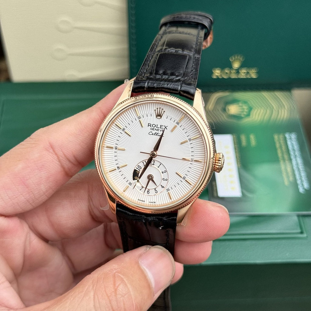 Rolex Watch Cellini 50525 White Dial Leather Strap 39mm