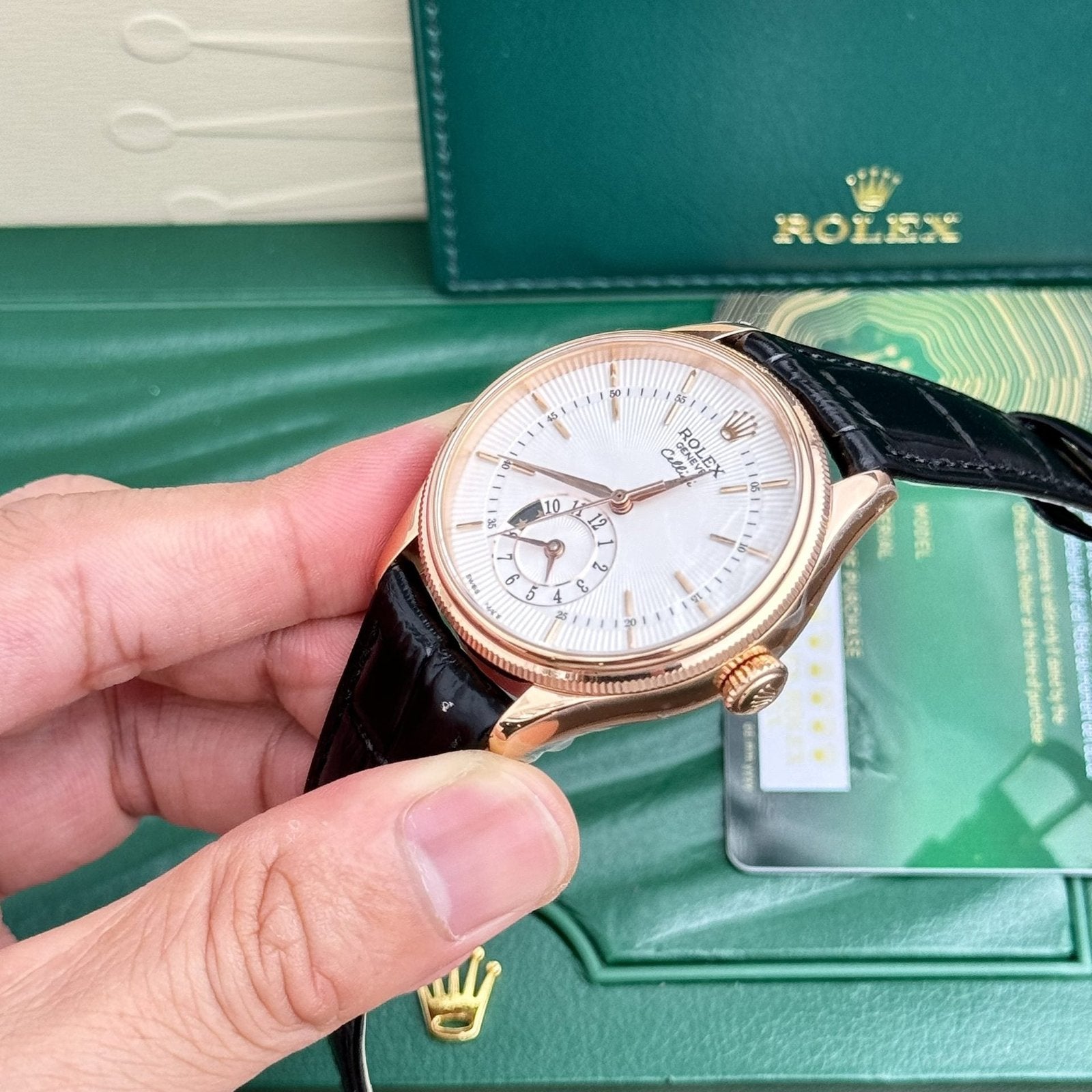 Rolex Watch Cellini 50525 White Dial Leather Strap 39mm