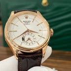 Rolex Cellini 50525 Watch Rose Gold Brown Strap 39mm