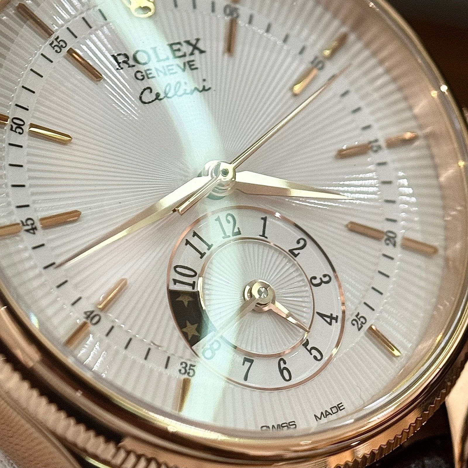 Rolex Cellini 50525 Watch Rose Gold Brown Strap 39mm