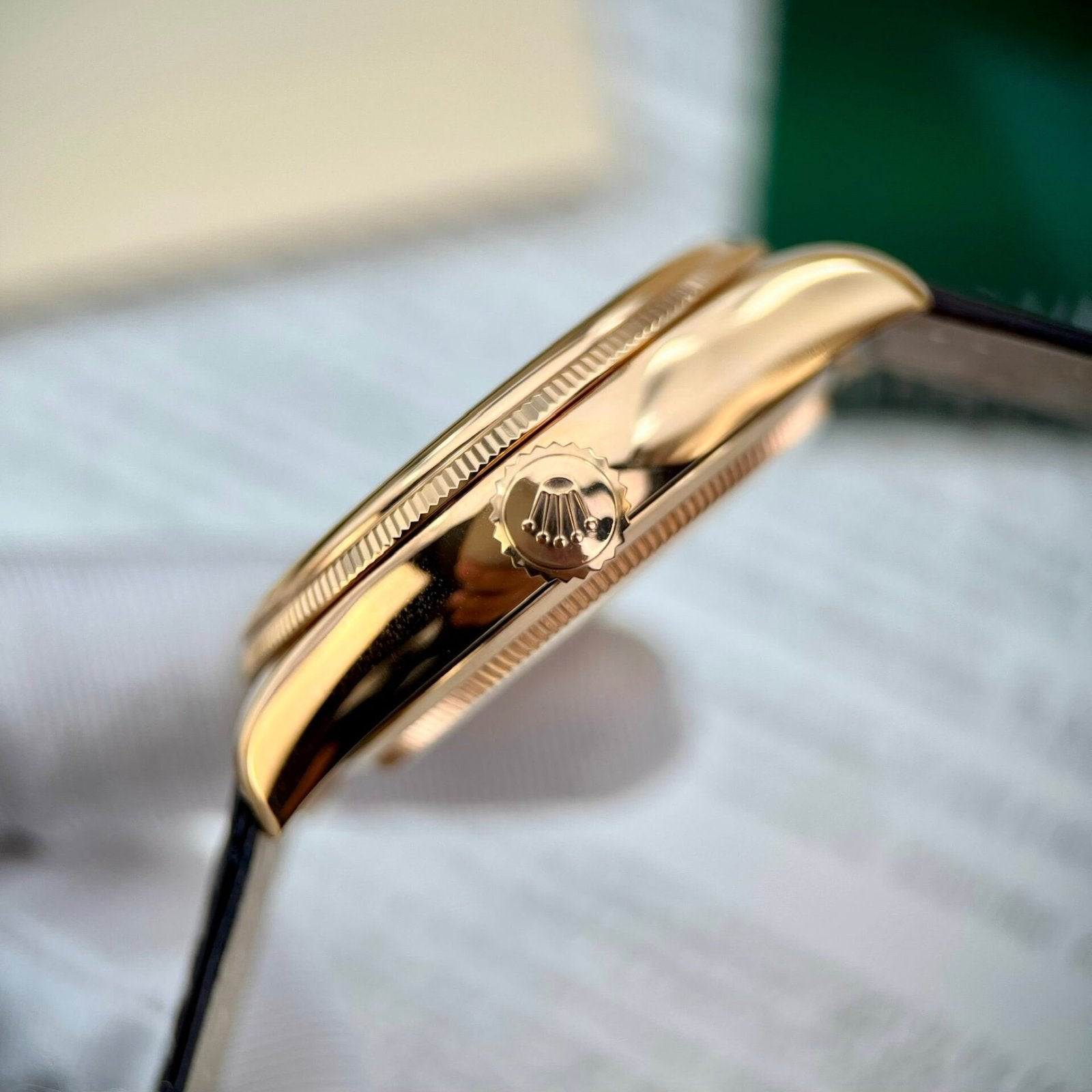 Rolex Cellini Date 50515 Gold Wrapped Watch Leather Strap 39mm
