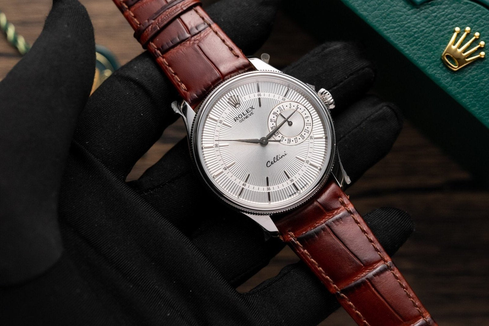 Rolex Watch Cellini Date 50519 Brown Leather Strap 39mm
