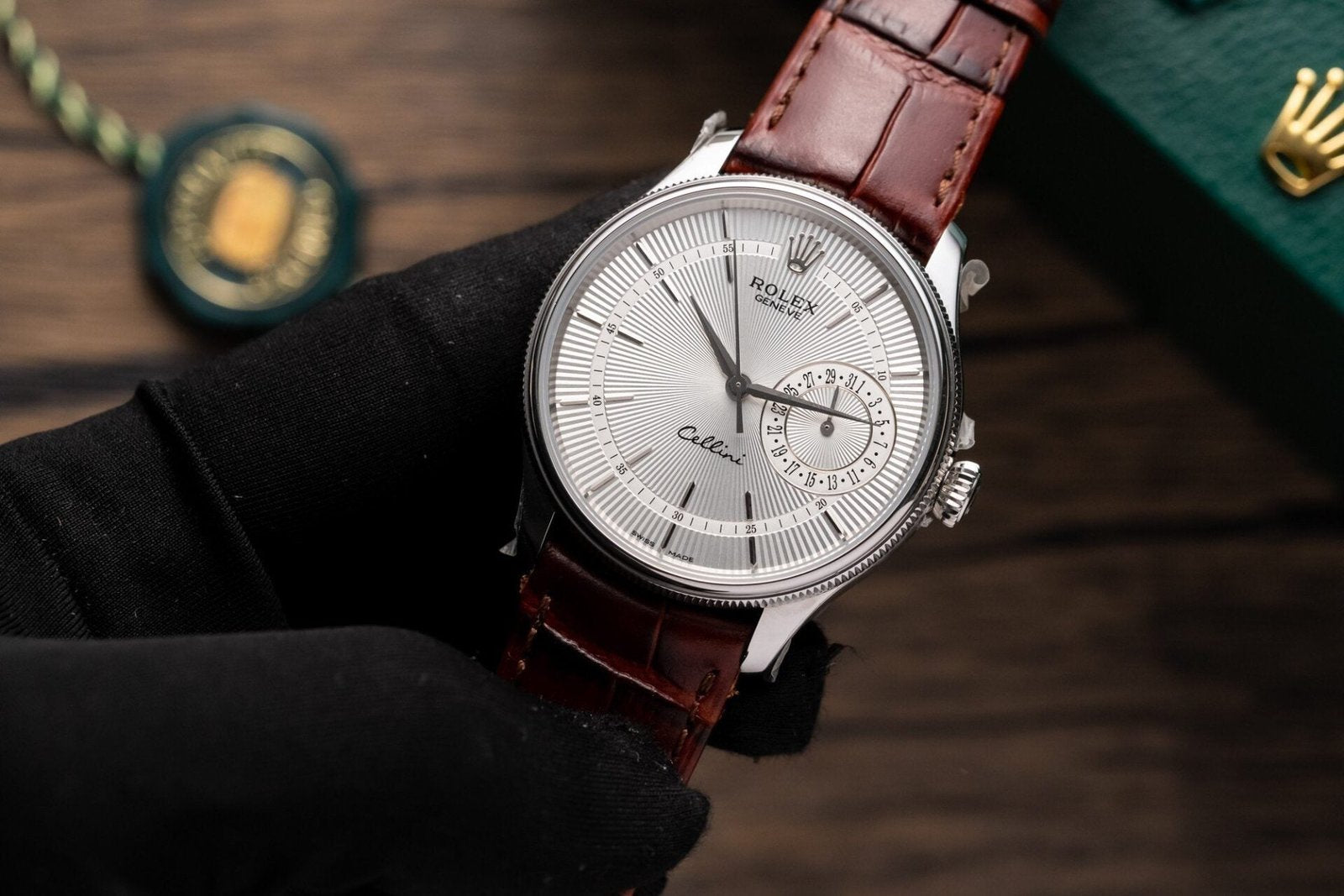 Rolex Watch Cellini Date 50519 Brown Leather Strap 39mm