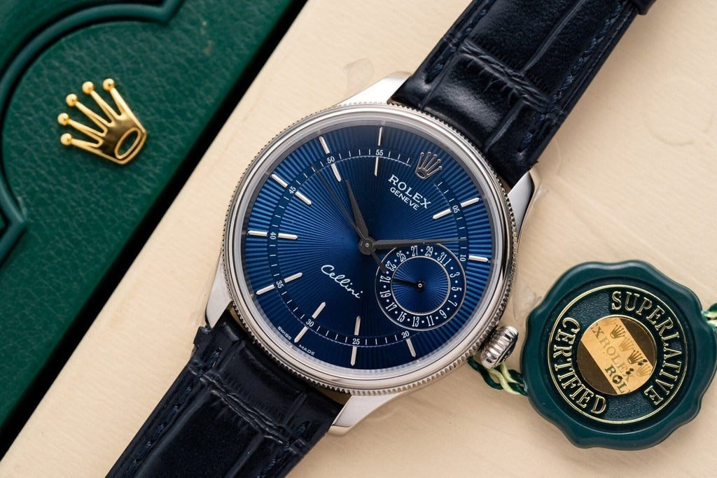Rolex Watch Cellini Date 50519 Blue Dial Leather Strap 39mm