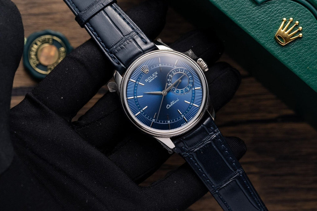 Rolex Watch Cellini Date 50519 Blue Dial Leather Strap 39mm