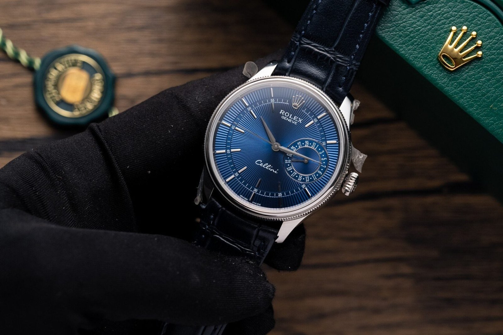 Rolex Watch Cellini Date 50519 Blue Dial Leather Strap 39mm