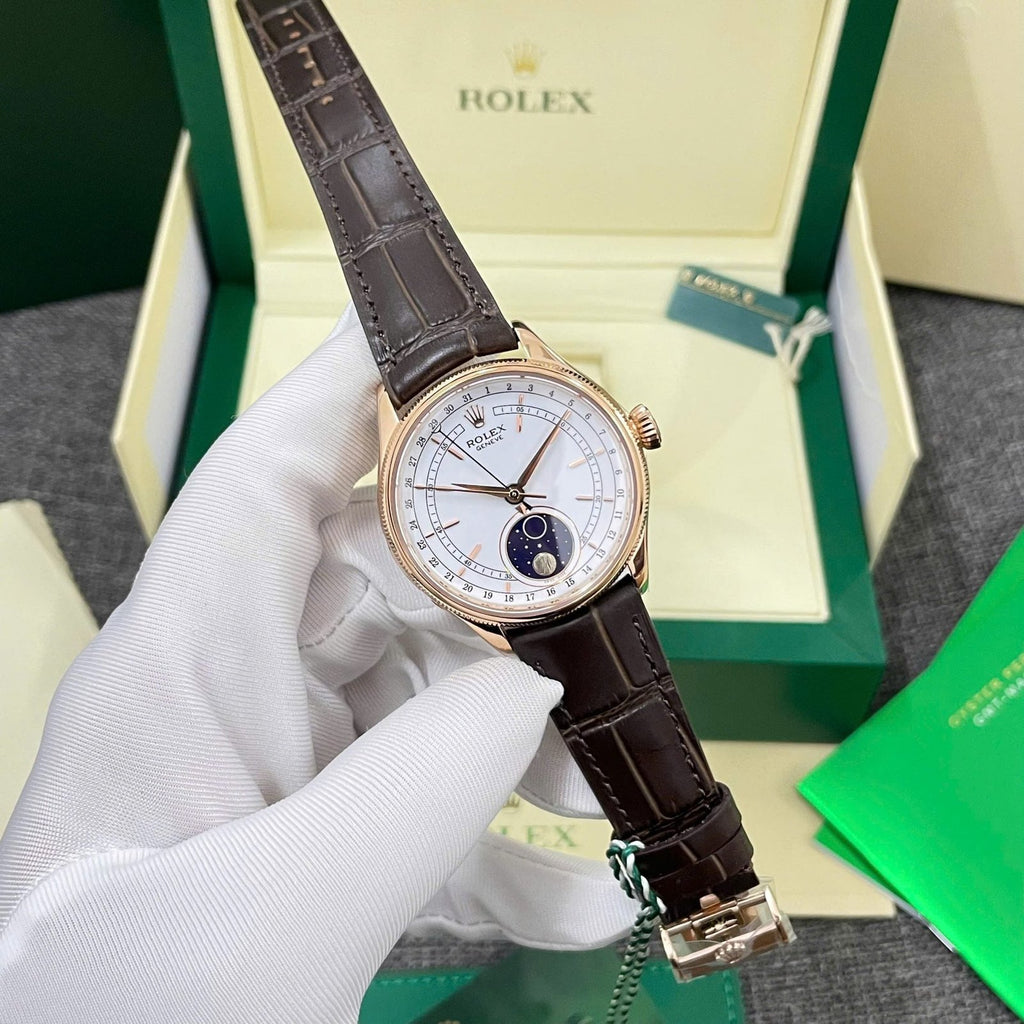 Rolex Cellini Moonphase 50535 Watch Leather Strap 39mm