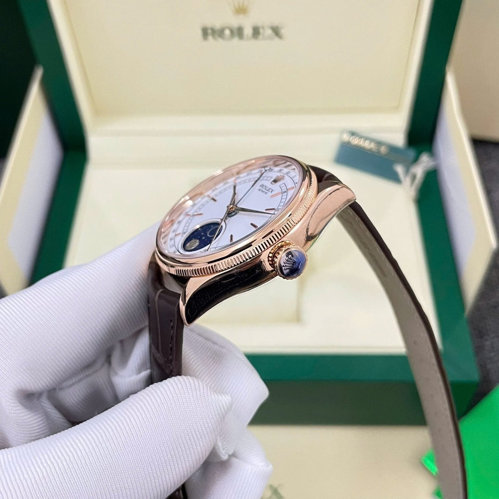 Rolex Cellini Moonphase 50535 Watch Leather Strap 39mm