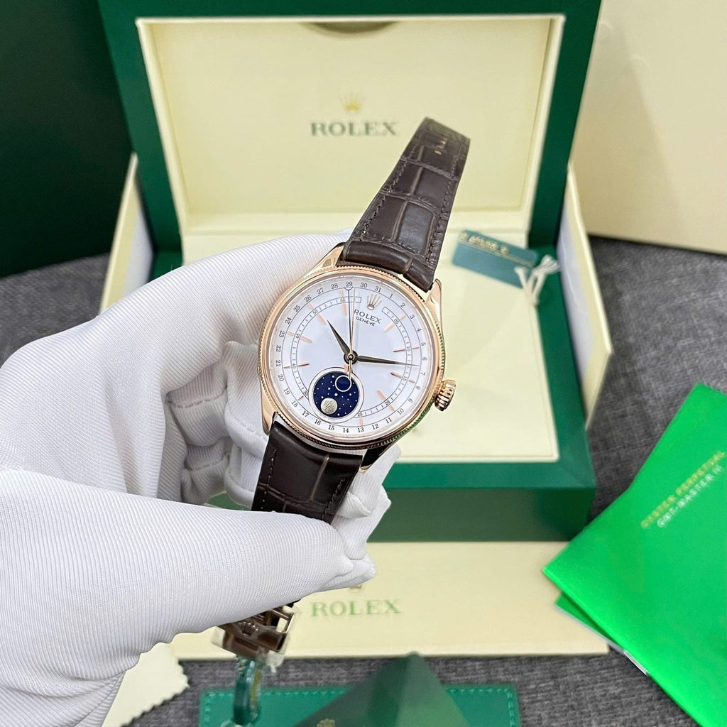 Rolex Cellini Moonphase 50535 Watch Leather Strap 39mm