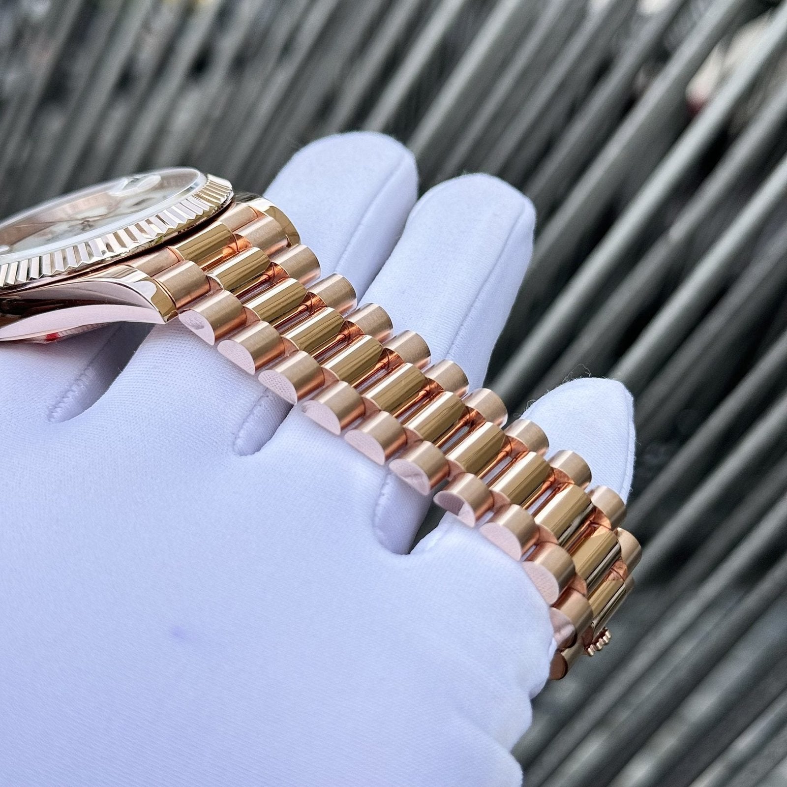 Rolex Watch Day-Date Mother Of Pearl Dial Moissanite Gold Wrapped 40mm