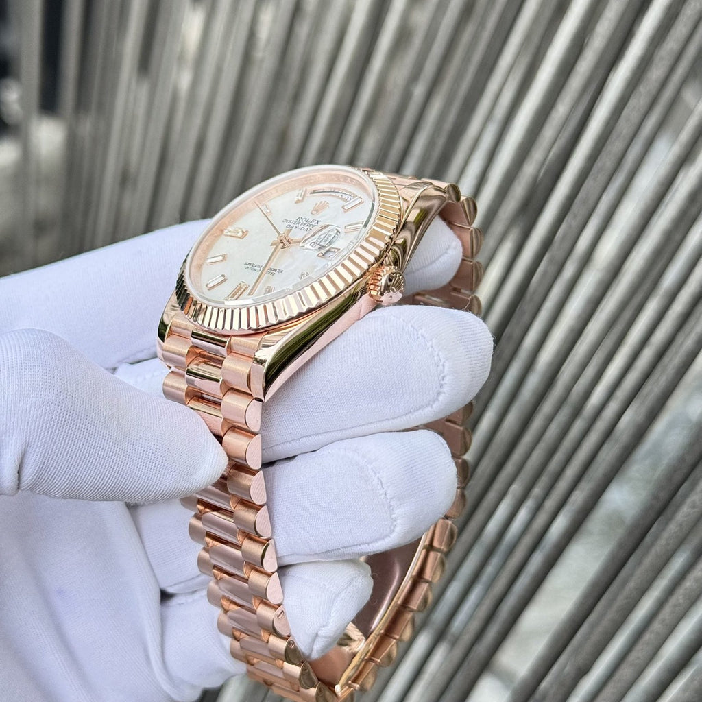 Rolex Watch Day-Date Mother Of Pearl Dial Moissanite Gold Wrapped 40mm
