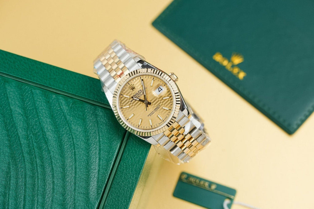 Rolex Watch Date Just 126233 Yellow Champagne Fluted Dial Gold Wrapped 36mm