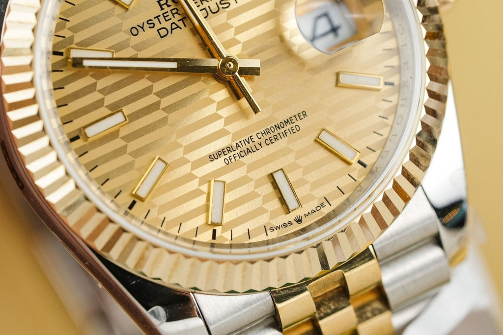 Rolex Watch Date Just 126233 Yellow Champagne Fluted Dial Gold Wrapped 36mm