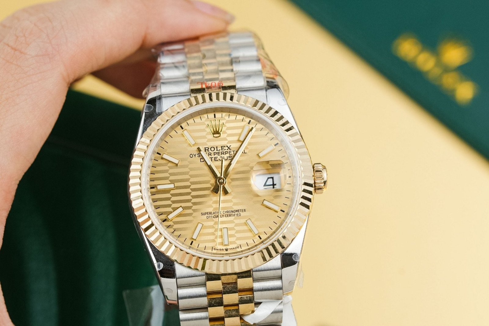Rolex Watch Date Just 126233 Yellow Champagne Fluted Dial Gold Wrapped 36mm