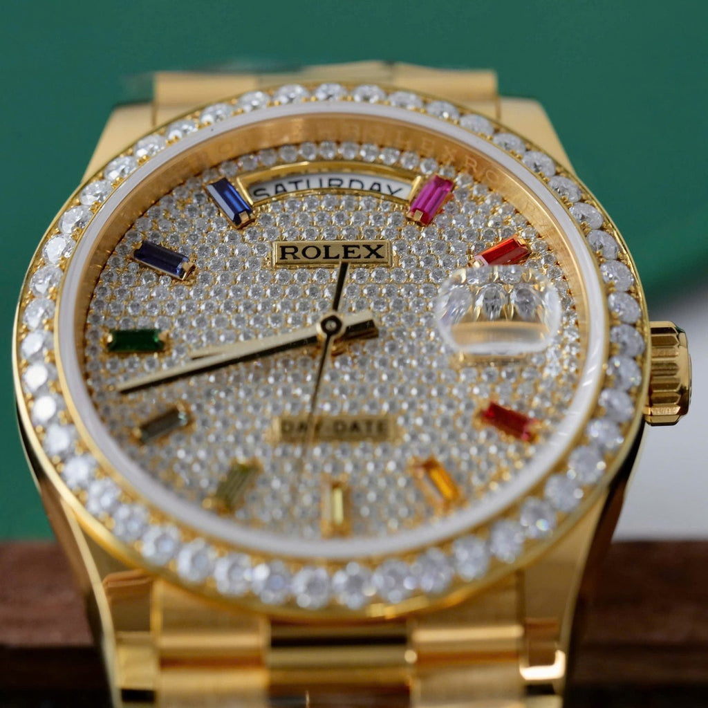Rolex Day-Date Watch 18K Gold Wrapped + Moissanite Diamonds 36mm