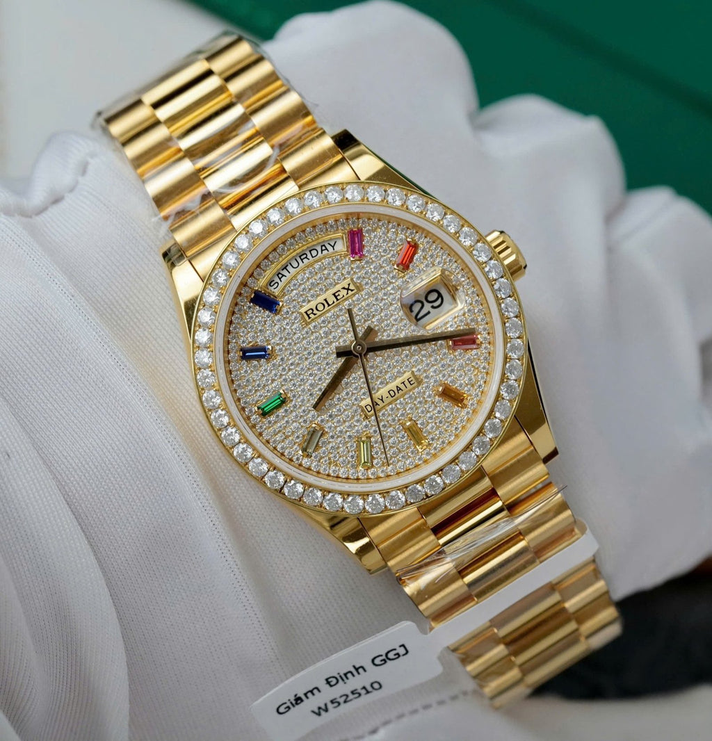 Rolex Day-Date Watch 18K Gold Wrapped + Moissanite Diamonds 36mm
