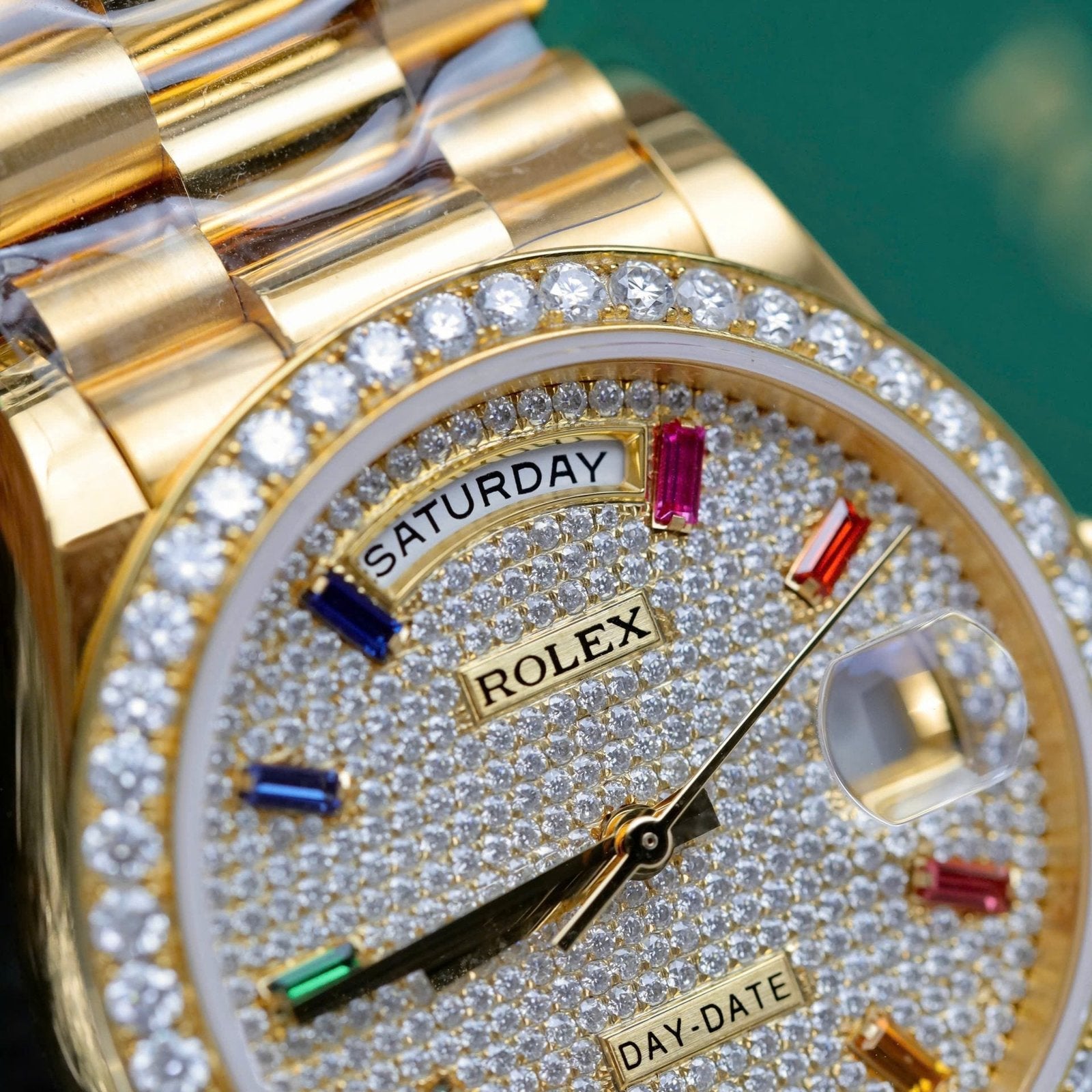 Rolex Day-Date Watch 18K Gold Wrapped + Moissanite Diamonds 36mm