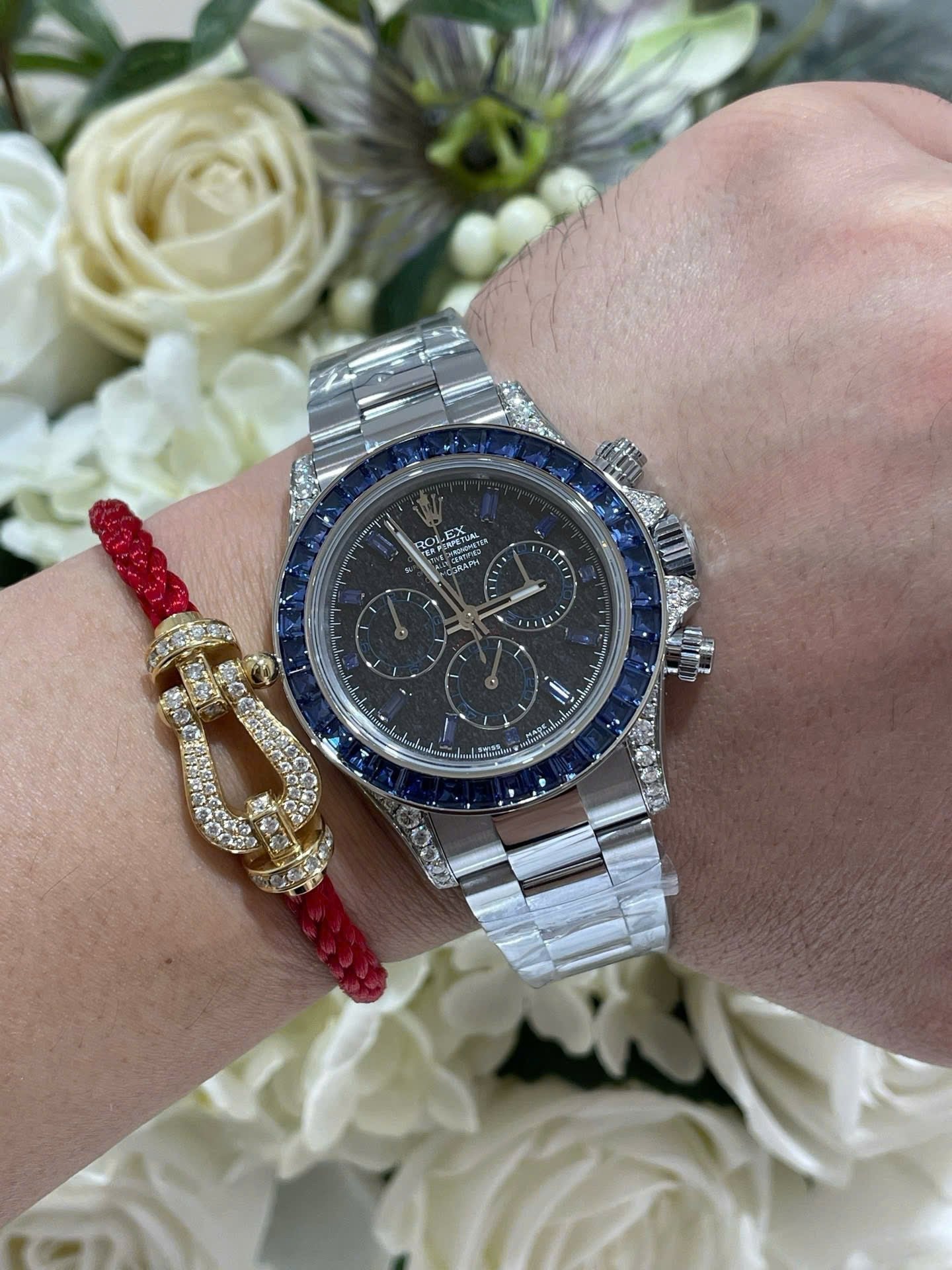 Rolex Daytona 126599TSA Watch 18K Gold Wrapped + Synthetic Blue Sapphire 40mm
