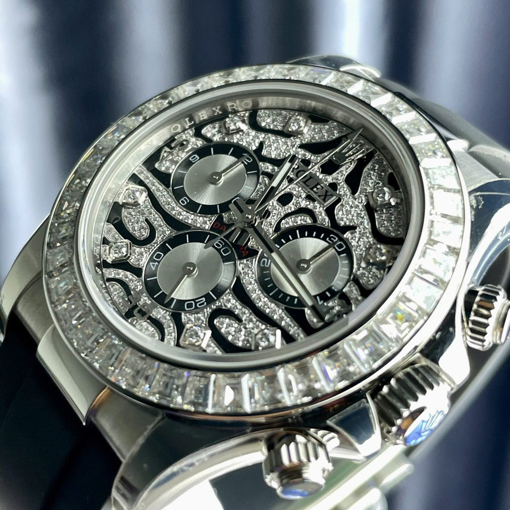 Rolex Cosmograph Daytona Eye Of The Tiger Watch Moissanite Baguette Diamonds 40mm