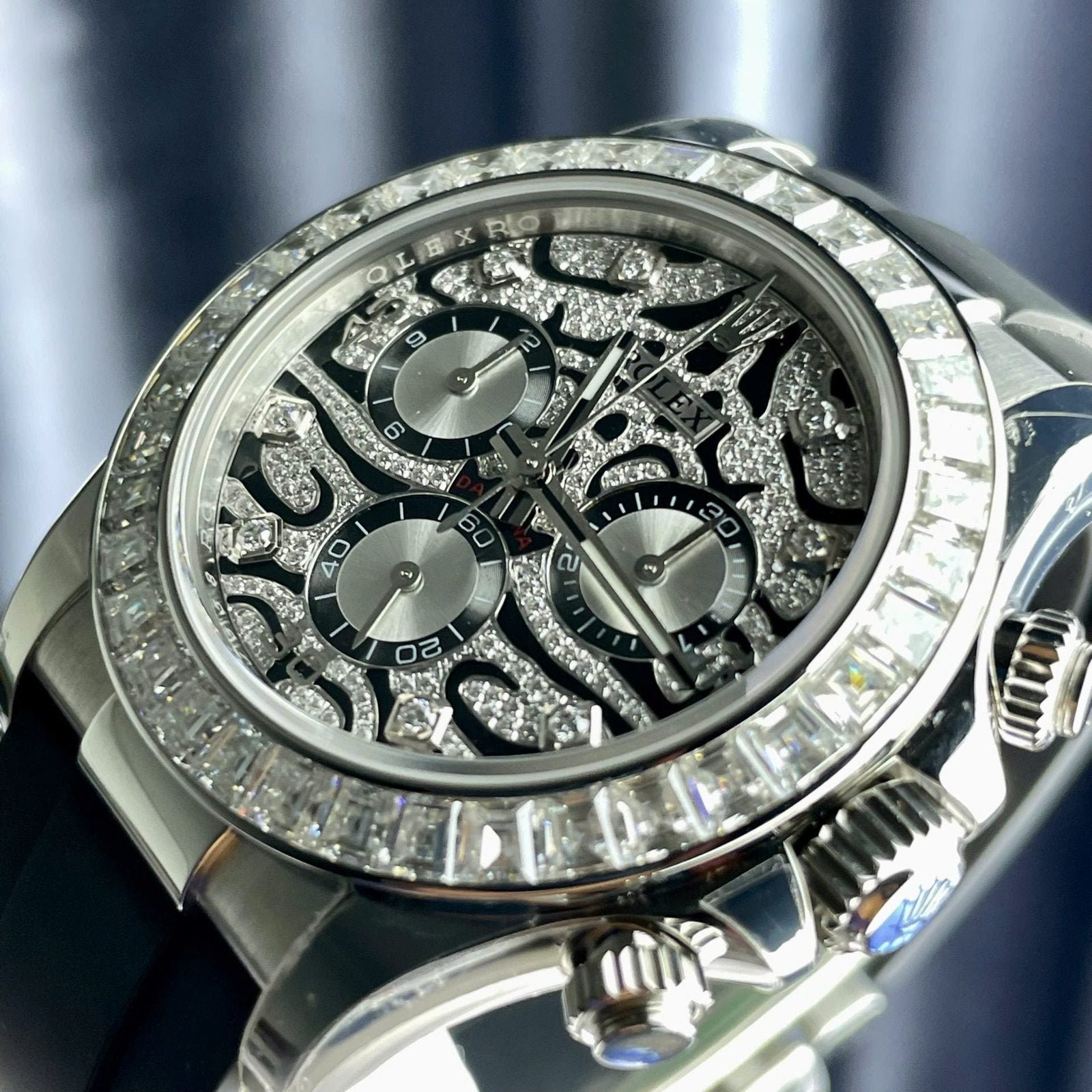 Rolex Cosmograph Daytona Eye Of The Tiger Watch Moissanite Baguette Diamonds 40mm