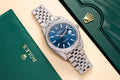Rolex Date Just 126334 Watch Blue Dial Full Diamond Moissanite 41mm